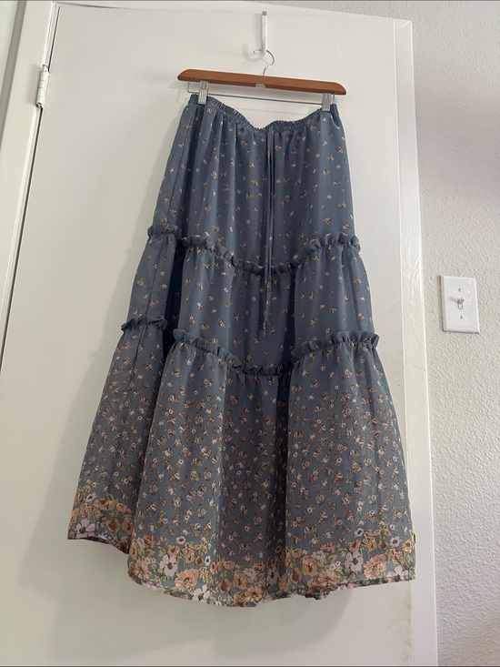 Sienna Sky Dresses & Skirts - Sienna Sky Dusty Blue Floral Maxi Skirt Cottagecore Boho Drawstring Waist